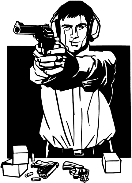 Man with gun at target practice vinyl sticker. Customize on line. Wars and Terrorism 097-0129